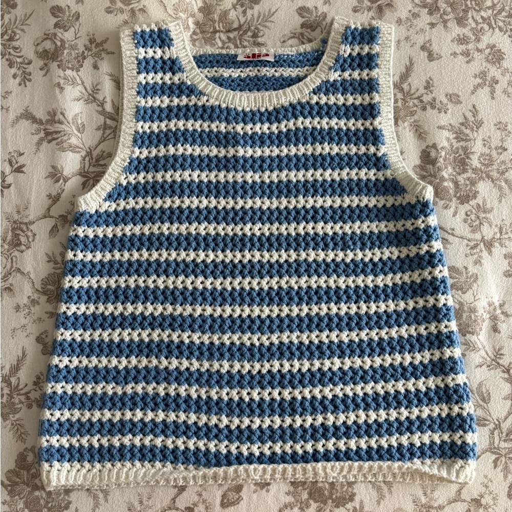 Blue and White Crochet Top